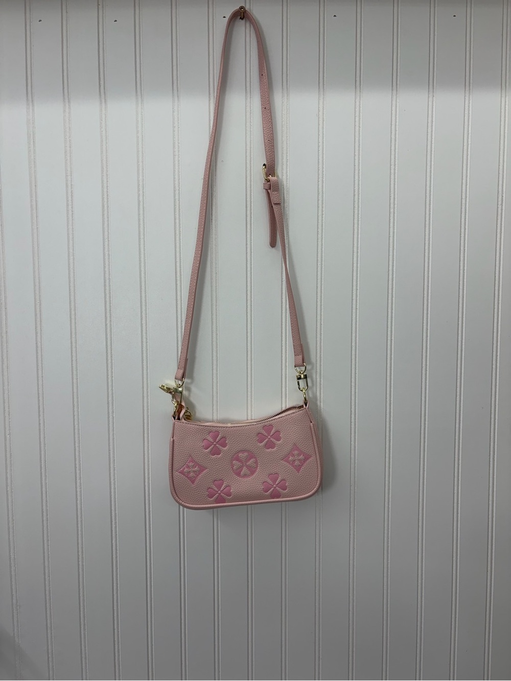 Designer-Inspired faux leather Y2K Blush Pink Embossed Crossbody Bag